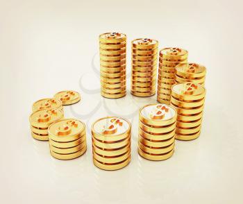 Gold dollar coin stack isolated on white . 3D illustration. Vintage style.