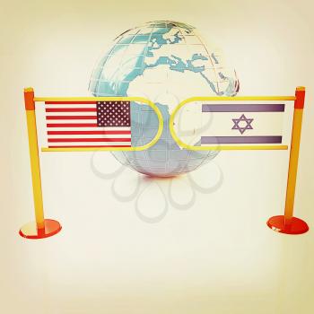 Three-dimensional image of the turnstile and flags of America and Israel on a white background . 3D illustration. Vintage style.