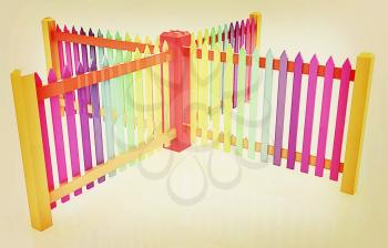 Colorfull glossy fence on a white background. 3D illustration. Vintage style.