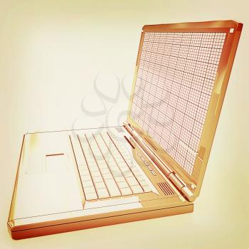 Laptop on a white background. 3D illustration. Vintage style.