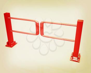 Three-dimensional image of the turnstile on a white background. 3D illustration. Vintage style.