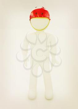 3d man in bicycle helmet on a white background. 3D illustration. Vintage style.