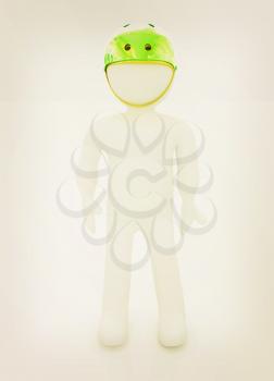 3d man in bicycle helmet on a white background. 3D illustration. Vintage style.