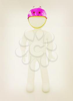 3d man in bicycle helmet on a white background. 3D illustration. Vintage style.