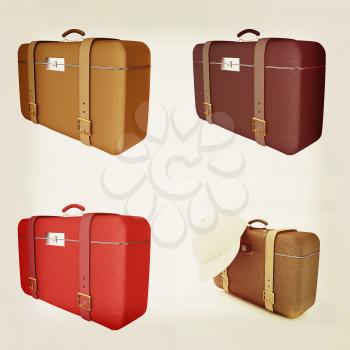 Traveler's suitcase set on a white background. 3D illustration. Vintage style.