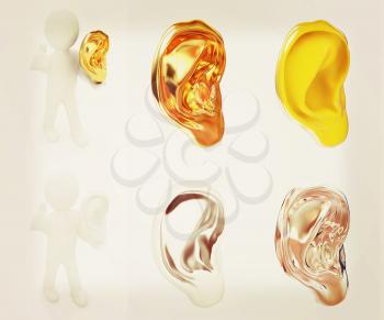 Ear set on a white background. 3D illustration. Vintage style.