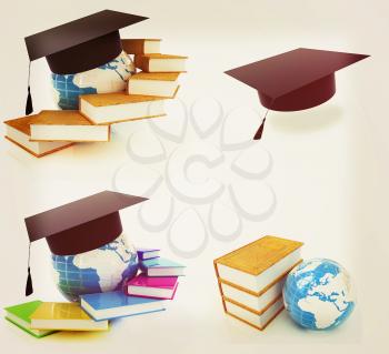 Global Education on a white background. 3D illustration. Vintage style.