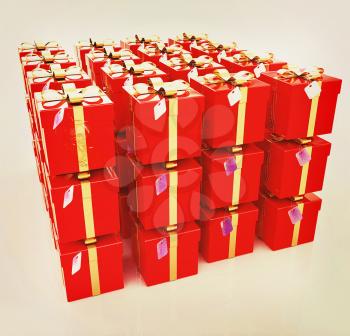 Bright christmas gifts on a white background. 3D illustration. Vintage style.