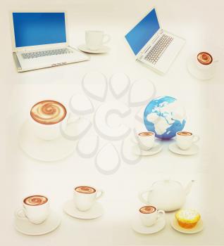 Coffee set on white background . 3D illustration. Vintage style.