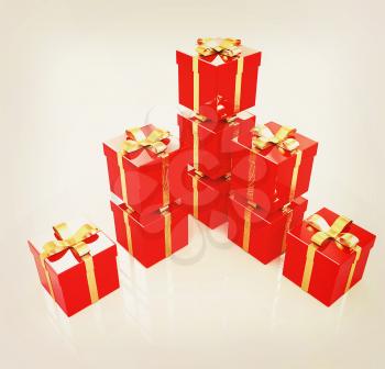 Bright christmas gifts on a white background . 3D illustration. Vintage style.