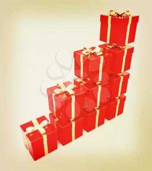 Bright christmas gifts on a white background . 3D illustration. Vintage style.