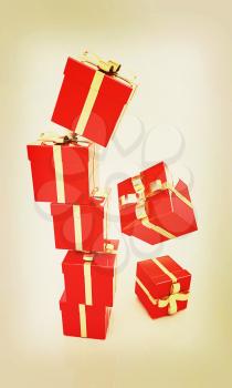 Bright christmas gifts on a white background . 3D illustration. Vintage style.