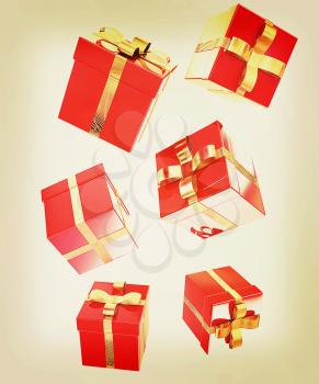 Bright christmas gifts on a white background . 3D illustration. Vintage style.