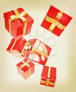 Bright christmas gifts on a white background . 3D illustration. Vintage style.