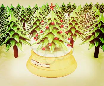 Christmas trees on a white background . 3D illustration. Vintage style.