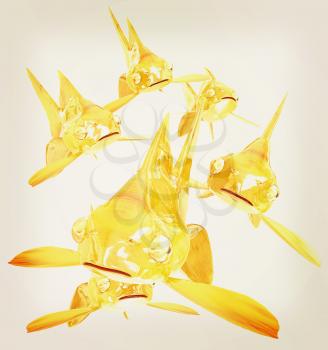 Gold fishes. Isolation on a white background. 3D illustration. Vintage style.