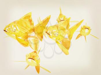 Gold fishes. Isolation on a white background. 3D illustration. Vintage style.