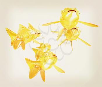 Gold fishes. Isolation on a white background. 3D illustration. Vintage style.