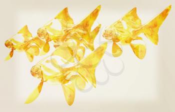 Gold fishes. Isolation on a white background . 3D illustration. Vintage style.