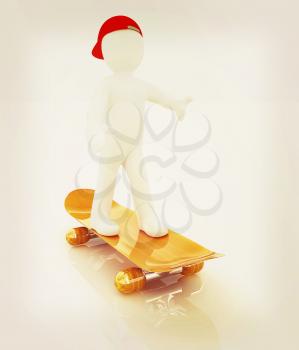 3d white person with a skate and a cap. 3d image on a white background. 3D illustration. Vintage style.