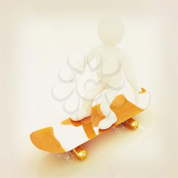 3d white person with a skate and a cap. 3d image on a white background. 3D illustration. Vintage style.