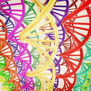 DNA structure model background. 3D illustration. Vintage style.