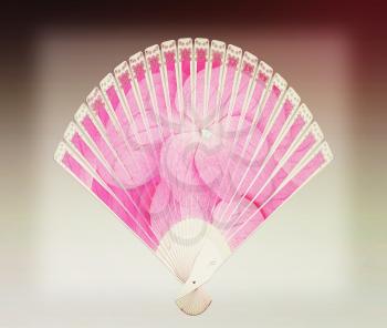 Colorful hand fan. Isolated on gray. 3D illustration. Vintage style.