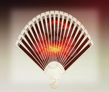 Colorful hand fan isolated on gray. 3D illustration. Vintage style.