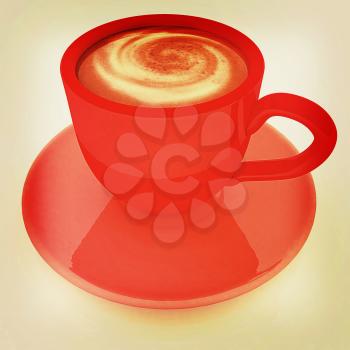 Coffee cup on saucer on a white background. 3D illustration. Vintage style.