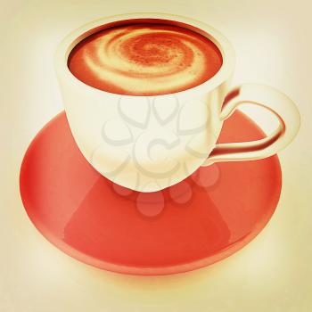 Coffee cup on saucer on a white background. 3D illustration. Vintage style.