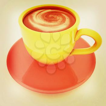 Coffee cup on saucer on a white background. 3D illustration. Vintage style.