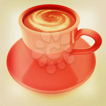 Coffee cup on saucer on a white background. 3D illustration. Vintage style.