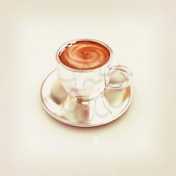 Coffee cup on saucer on a white background. 3D illustration. Vintage style.