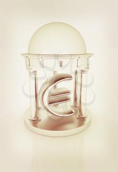 Euro sign in rotunda on a white background. 3D illustration. Vintage style.