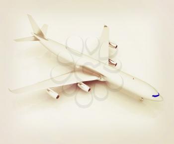 Airplane on a white background. 3D illustration. Vintage style.