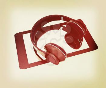 a creative cellphone with headphones isolated on white, portable audio concept . 3D illustration. Vintage style.