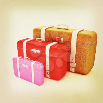 Traveler's suitcases. Family travel concept. 3D illustration. Vintage style.