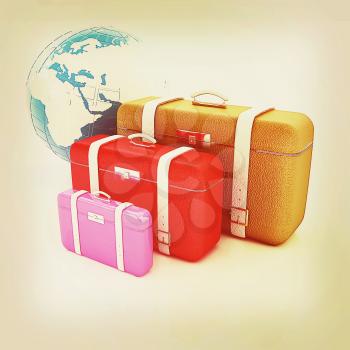 Traveler's suitcases. Family travel concept. 3D illustration. Vintage style.