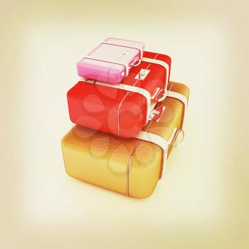 Traveler's suitcases. Family travel concept. 3D illustration. Vintage style.