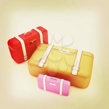 Traveler's suitcases. Family travel concept. 3D illustration. Vintage style.