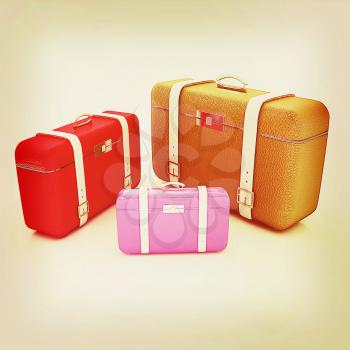 Traveler's suitcases. Family travel concept. 3D illustration. Vintage style.