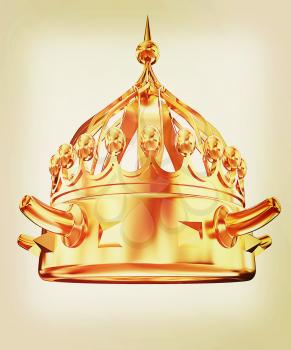 Gold crown isolated on white background . 3D illustration. Vintage style.