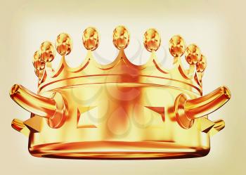 Gold crown isolated on white background . 3D illustration. Vintage style.