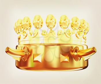 Gold crown isolated on white background . 3D illustration. Vintage style.