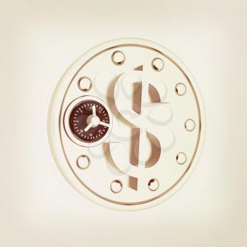 safe in the form of dollar coin icon. 3D illustration. Vintage style.