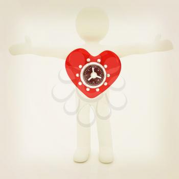 3d man - people with safe heart . 3D illustration. Vintage style.