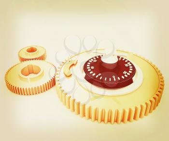 gears with lock. 3D illustration. Vintage style.