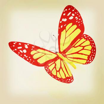 beauty butterfly. 3D illustration. Vintage style.