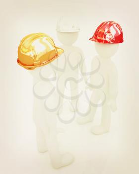 3d mans in a hard hat on a white background. 3D illustration. Vintage style.