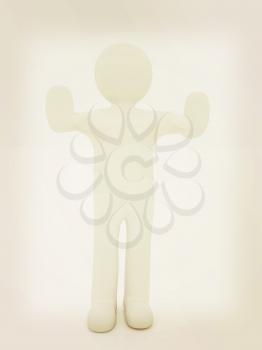 3d man. Ban, veto, warning concept - making stop gesture . 3D illustration. Vintage style.